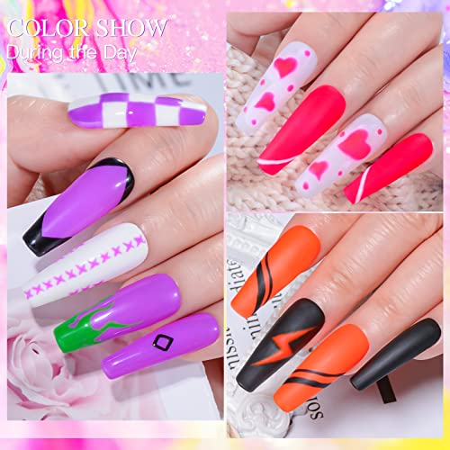 Glow in the Dark Neon Gel Nail Polish Set - 6 Fluorescent Colors for DIY Nail Art