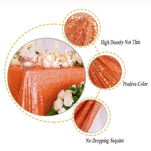 Orange Sequin Tablecloth 50x80 Inches Rectangular Glitter Overlay for Weddings & Parties