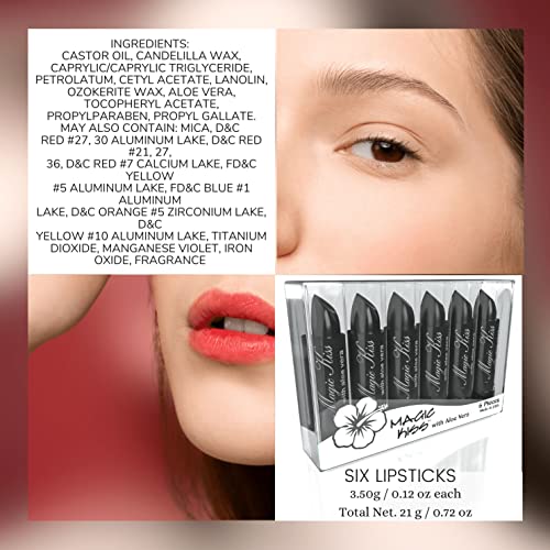 Magic Kiss Aloe Vera Color Changing Lipstick Set - Black Variation, 6 Pack