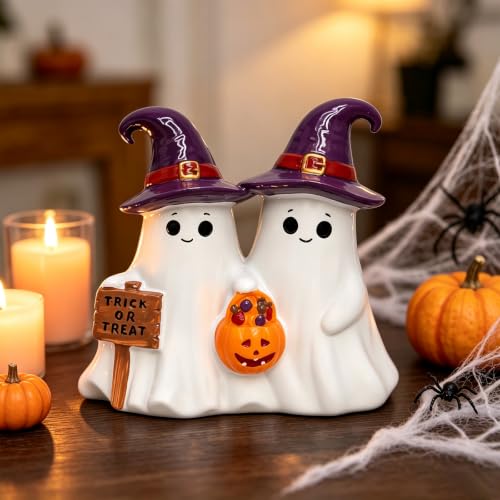 Purple Halloween Ghost Figurines Indoor Decorations - Cute & Non-Scary, Resin Craft, 5.7 Inch