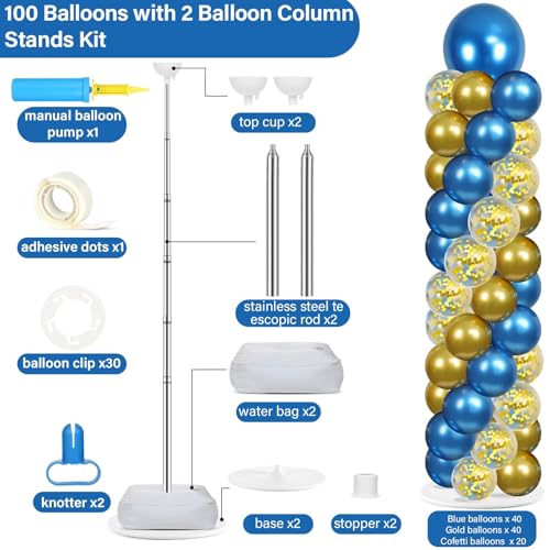 Adjustable Balloon Column Stand Kit with Bases Navy Blue & Gold - Reusable Party Decor