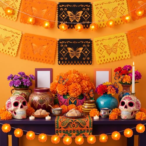 Day of the Dead Altar Decorations Set with LED Garlands & Butterfly - Variation Butterfly