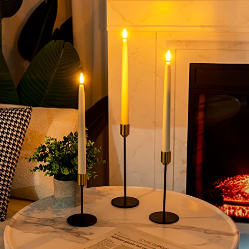 Ivory 11-Inch Flameless Waxy Taper Candles with Remote Timer & Flickering Flame Set