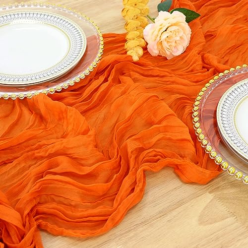 36x10FT Orange Cheesecloth Table Runner 2 Pack Rustic Boho Sheer Gauze for Dining & Events
