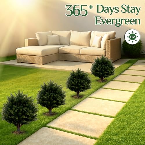 Artificial Cypress Topiary Ball Trees with Ground Spikes - 20in Pine Green for Outdoor & Indoor Decor