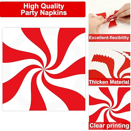 Christmas Peppermint Candy Cane Plates & Napkins Party Set - 200PCS, Disposable Tableware, Holiday Party Supplies