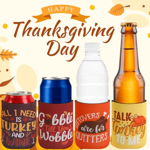 Friendsgiving Can Cooler Sleeves Set - 18 Pack with Fall Designs - Friendsgiving Color