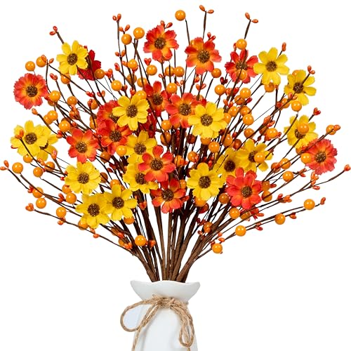 Fall Floral Stems 12PCS Autumn Artificial Flowers with Berries for Centerpieces