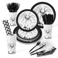 Halloween Spider Disposable Tableware Set for 25 Guests - Plates, Cups, Napkins