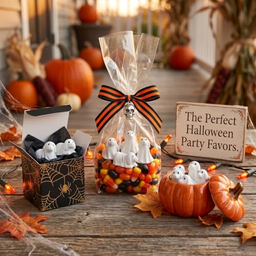 Mini Ghost Dog Figurines Set - White Resin Halloween Decorations, 50pcs