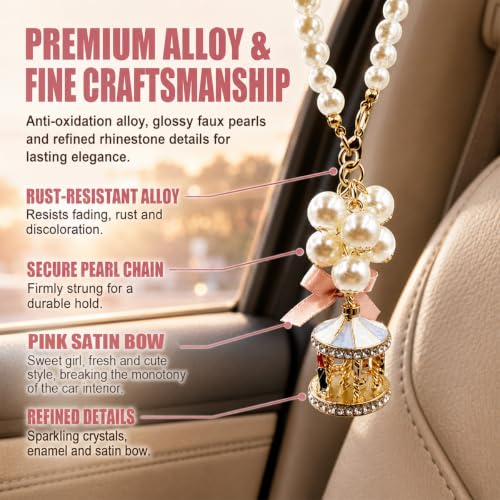 Girnfac BlueWhite Bling Rear View Mirror Hanging Ornament - Car Interior Decor