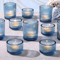 Blue Ribbed Votive Candle Holders Set - 20 Pcs, Assorted Sizes, Wedding & Party Decor Variation of Blue / 20