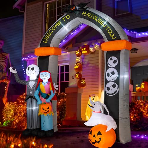 Halloween Inflatable Skeleton Archway with Pumpkin and LED Lights - 10FT Outdoor Decor - Variation: Skeleton Dog & Arch