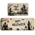 Halloween Kitchen Rugs Set of 2 - Spooky Witch Pumpkin Bat Doormat Non-Slip Entrance Mats