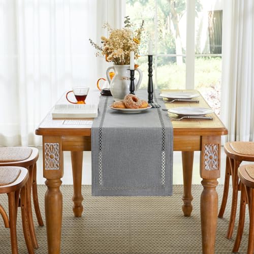 Modern Grey Burlap Table Runner 13x108 Inches - Elegant Linen Style