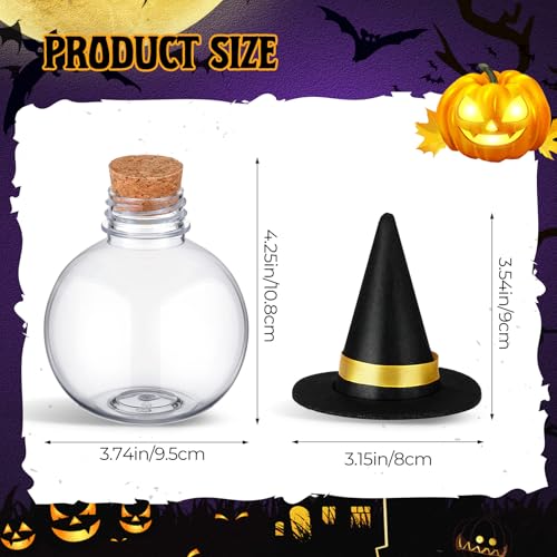 Halloween Witch Hat Potion Bottles Set - 12 Plastic 13.5oz Black
