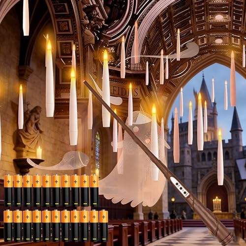Floating LED Candles with Wand & 21 AAA Batteries - Flameless Flickering 20-Pack