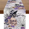 Purple Gothic Skeleton Skull Halloween Table Runner - 13x72 Inch Modern Design