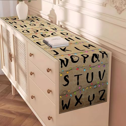 Halloween Alphabet Table Runner 13x72 Inch Rustic Spooky Party Decor