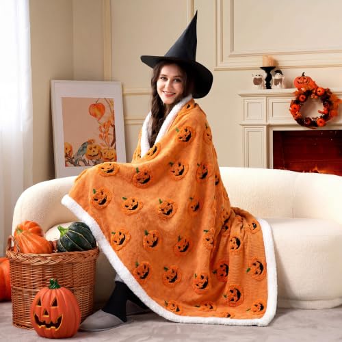 Halloween Pumpkin Throw Blanket 50x60 Inches - Festive Fleece Home Decor - Pumpkin Variation