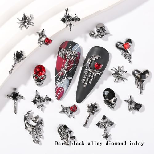 Halloween 3D Alloy Spider Skull Nail Charms Set - 32pcs Nail Art Decorations