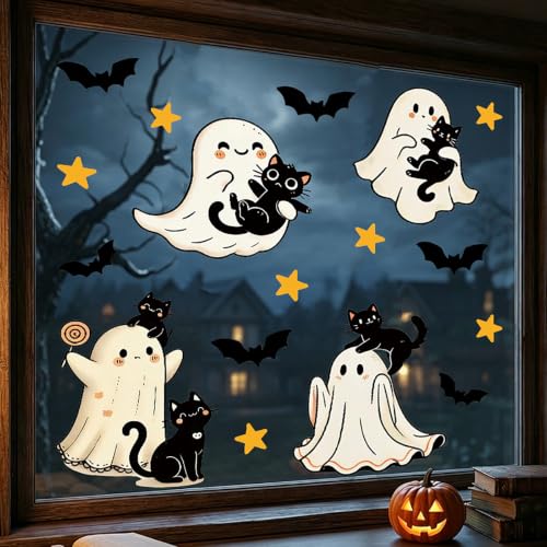 Halloween Window Stickers - Cute Ghost & Black Cat Decals, Style 14
