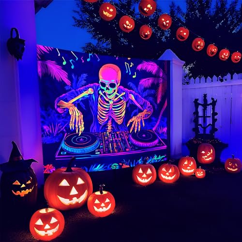 Halloween Blacklight Tapestry UV Reactive Wall Decor 79 x 59 Inches - Variation A