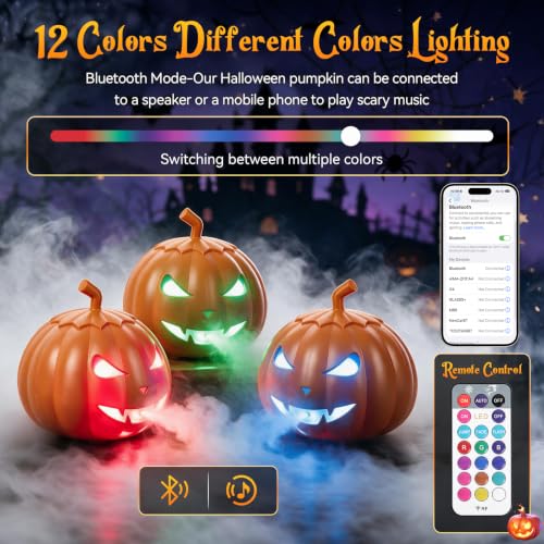 Outdoor Halloween Pumpkin Fog Machine with 12 Color LED Lights, Wireless Remote