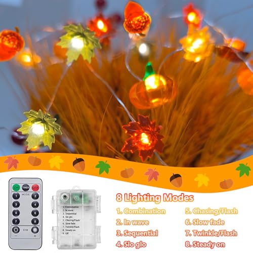 Fall String Lights with 50 LEDs, Battery Operated Halloween & Thanksgiving Decor