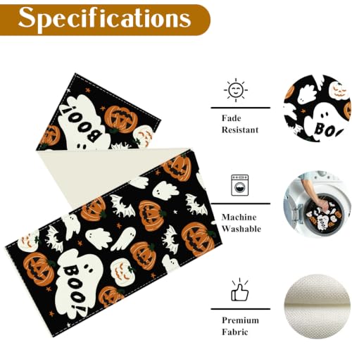 Halloween Ghost Pumpkin Table Runner 13x108 Inch - Fall Festival Decor