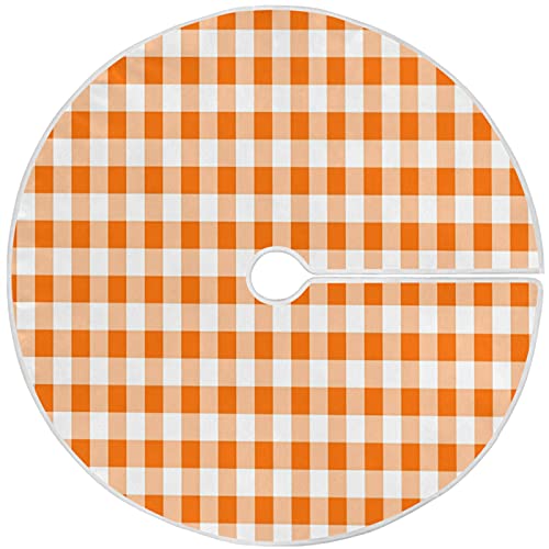 Orange Plaid Christmas Tree Skirt 48 Inch Fall Holiday Decor Round Floor Pad