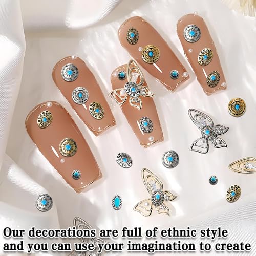 Turquoise Nail Charms Set - 50pcs 3D Metallic Gems for Nail Art DIY