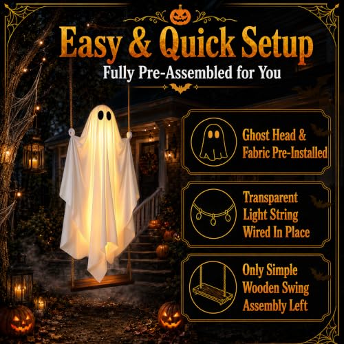 5FT Swinging Ghost Halloween Outdoor Decor with Remote LED Lights