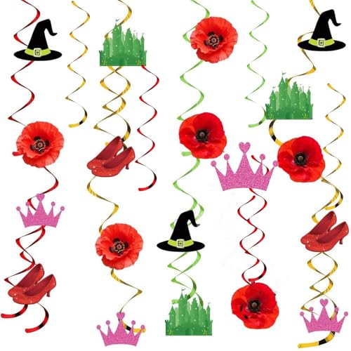 Red Poppy Flower Party Decorations Set with Ceiling Swirls and Banner