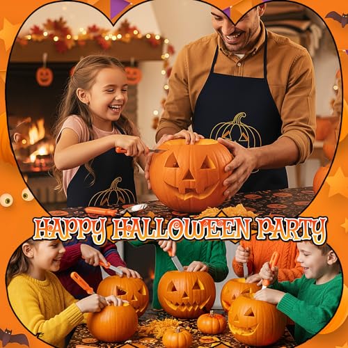 Halloween Pumpkin Carving Kit with 6 Tools, 6 Aprons, 6 Ribbons, 2 Tablecloths - Orange / 20