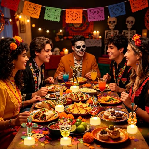 Day of the Dead Tabletop Decorations - 12 Pieces, Vibrant Sugar Skull Design - Variation of THIS Listing
