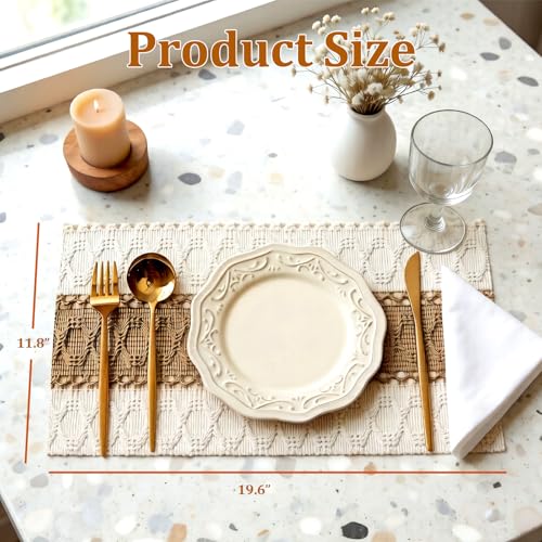 Boho Placemat Set - 6 Rustic 11.8 x 19 Inch Table Mats with Macrame Tassels