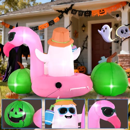 Inflatable Ghost Flamingo Halloween & Summer Outdoor Decoration with LED Lights