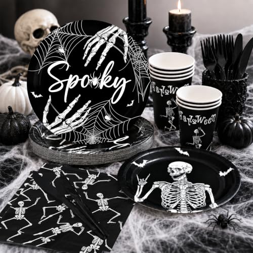 Halloween Skeleton Party Plates & Cup Set - Spooky Skeleton Birthday Decorations