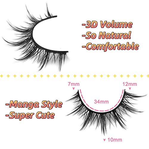 Natural Manga Style False Eyelashes - Anime Wispy 3D Mink Lashes, Reusable Pack, Eydevro