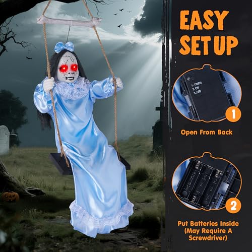 3ft Hanging Ghost Decorations for Halloween Outdoor Indoor Creepy Twins with LED Red Eyes