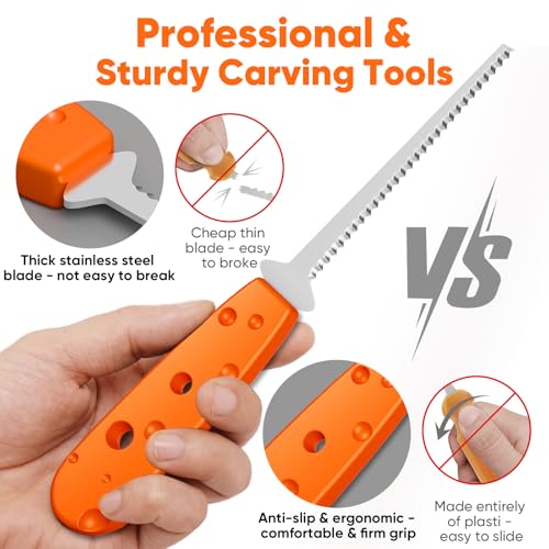 22-Piece Stainless Steel Pumpkin Carving Kit with Stencils & Storage Bag - Halloween DIY Tools