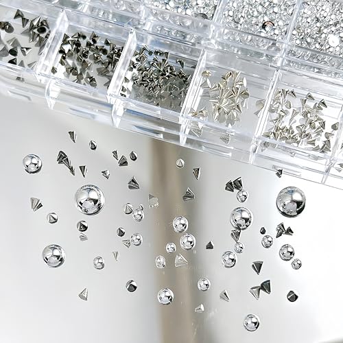 Silver Punk Bullet Rivet Nail Charms 12-Grid 3D Alloy Nail Art Decorations