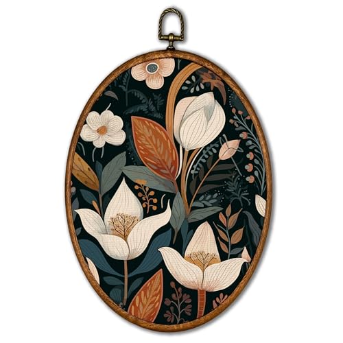 KSDUT Flower Wall Art Decor - Botanical Mid-Century Oval Canvas Print - Flower-22