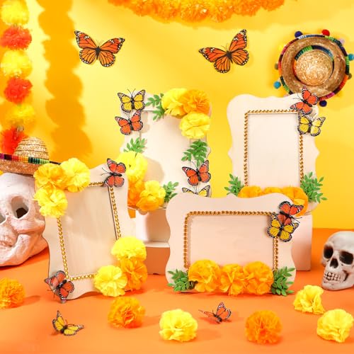 Dia De Los Muertos Picture Frames - Handmade Wooden Memorial Frames with Marigolds & Butterflies - 4 Pack, Fashion Style