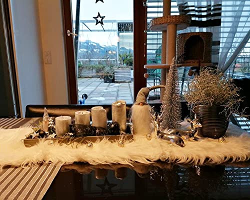 White Faux Fur Snowflake Table Runner - 11.8x70.8 Inch Christmas Decor