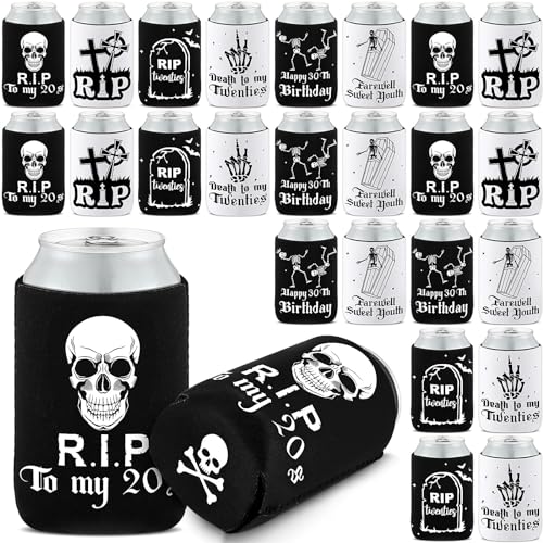 Gothic 24-Pack Death to My Twenties Can Coolers, 30th Birthday Skull RIP