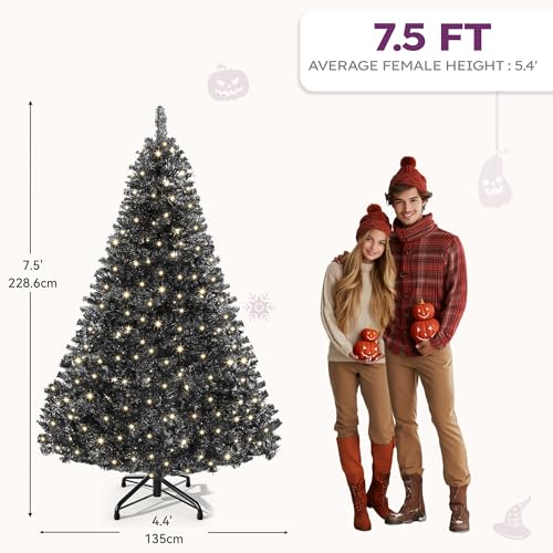 Black Christmas Tree 7.5ft with Remote Control - Prelit Halloween & Holiday Decor