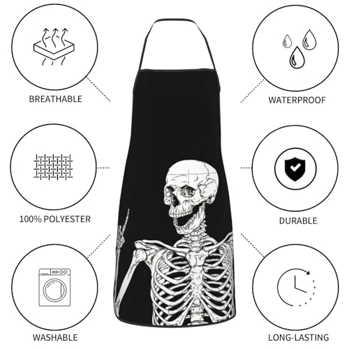 Waterproof Kitchen Apron for Women Men with Big Pocket - One Size Human Skeleton Variation