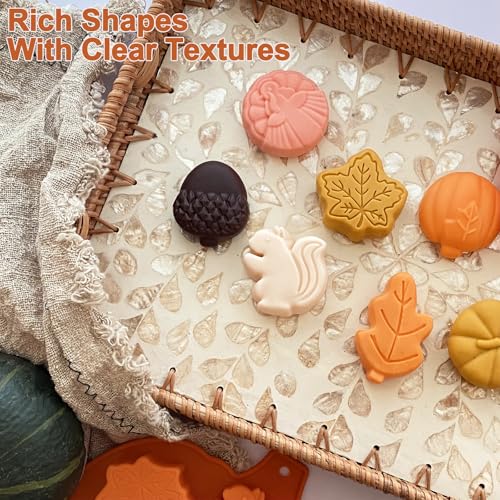 Thanksgiving Fall Silicone Mold Set - Amber Yellow Pumpkin Acorn Maple Leaf Squirrel Candy & Chocolate Mold